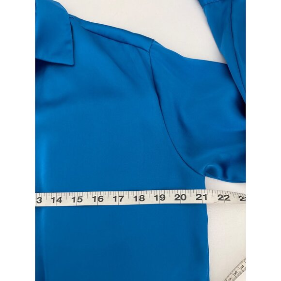 Zara Button Down Blouse Size XSmall Cobalt Blue Satin Corporate Core Polished - Picture 8 of 16